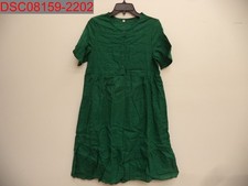 Women's Green Lace 1/4 Button Down Short Sleeve Round Neck Dress, Sz S 1147780