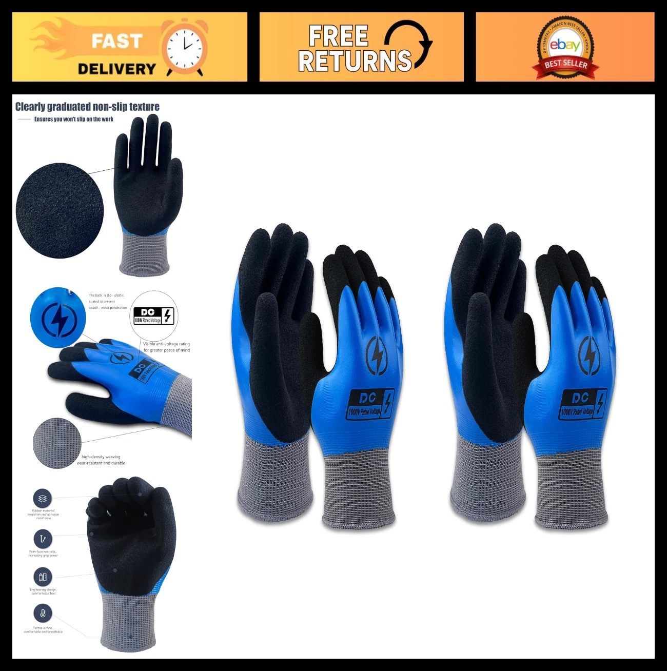"Insulated Electrician Gloves 1000V Voltage Resistant Flame Retardant Non-Slip"
