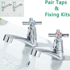 2X Twin Taps Set Hot and Cold Pair Tap Traditional Bath Bathroom Basin Sink Taps