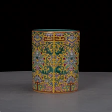 Nic4 Collectable Art Hand Painting Famille Rose Porcelain Flowers Brush Pot