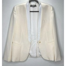 Stella McCartney Cream with White Lapel 1-Button Breast Pocket Blazer 42 / 12