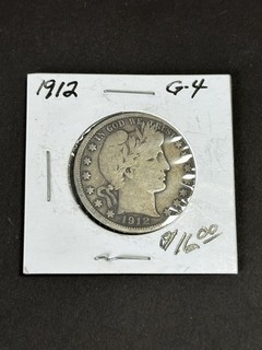 1912 Barber Half Dollar Coin 50 Cent Silver Coin