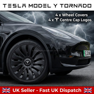 TORNADO Tesla Model Y 4 x 19'' Radzierblenden Logo Option! Fast UK Delivery HUB CAP