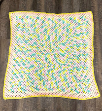 Vintage Handmade Crochet Granny Baby Bed Throw Blanket Multicolor 31x31 Textured