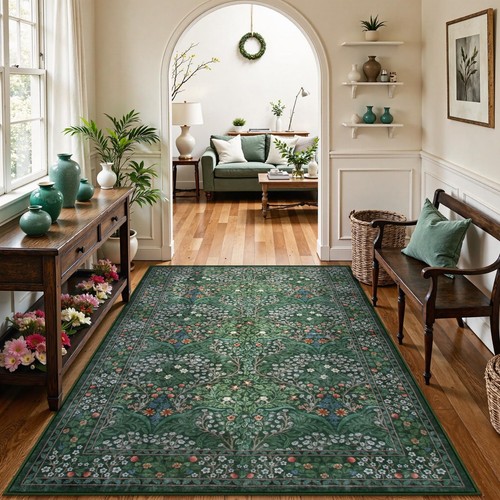 Floral Dark Green Area Rugs 5x7, Soft Washable Rugs for Living Room Bedroom, ... - Picture 2 of 7