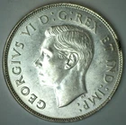 AU 1943 Canada Silver 50 Cents Coin 50c Canadian Half Dollar Almost Uncirculated