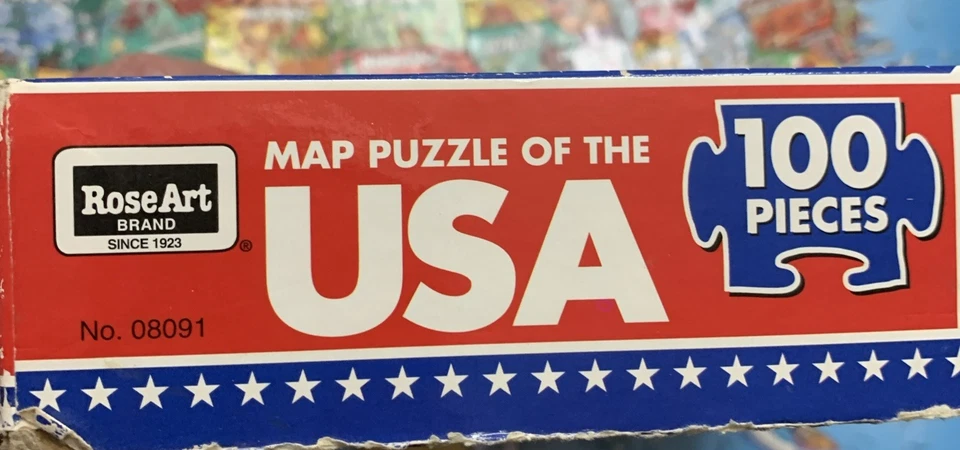 Mapa dos EUA 100 peças quebra-cabeça 1993 arte rosa completo feito nos EUA - Imagem 2 de 4