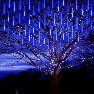 Blue Rain Drop Lights, 8 Tubes 30cm 144 LEDs Meteor Shower Falling LED Tree C...