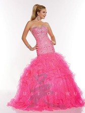 Tiffany Exclusives 46940 Neon Pink Pageant Prom Gown Dress sz 10