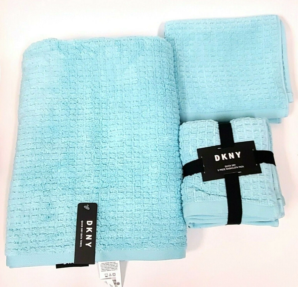 NEW DKNY LIGHT BLUE 100 COTTON QUICK DRY BATH HAND 5 WASHCLOTHE