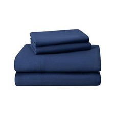 Featherhead 100 Cotton 4PCs Flannel Sheet Set, Queen Size, Navy Blue Doubl...