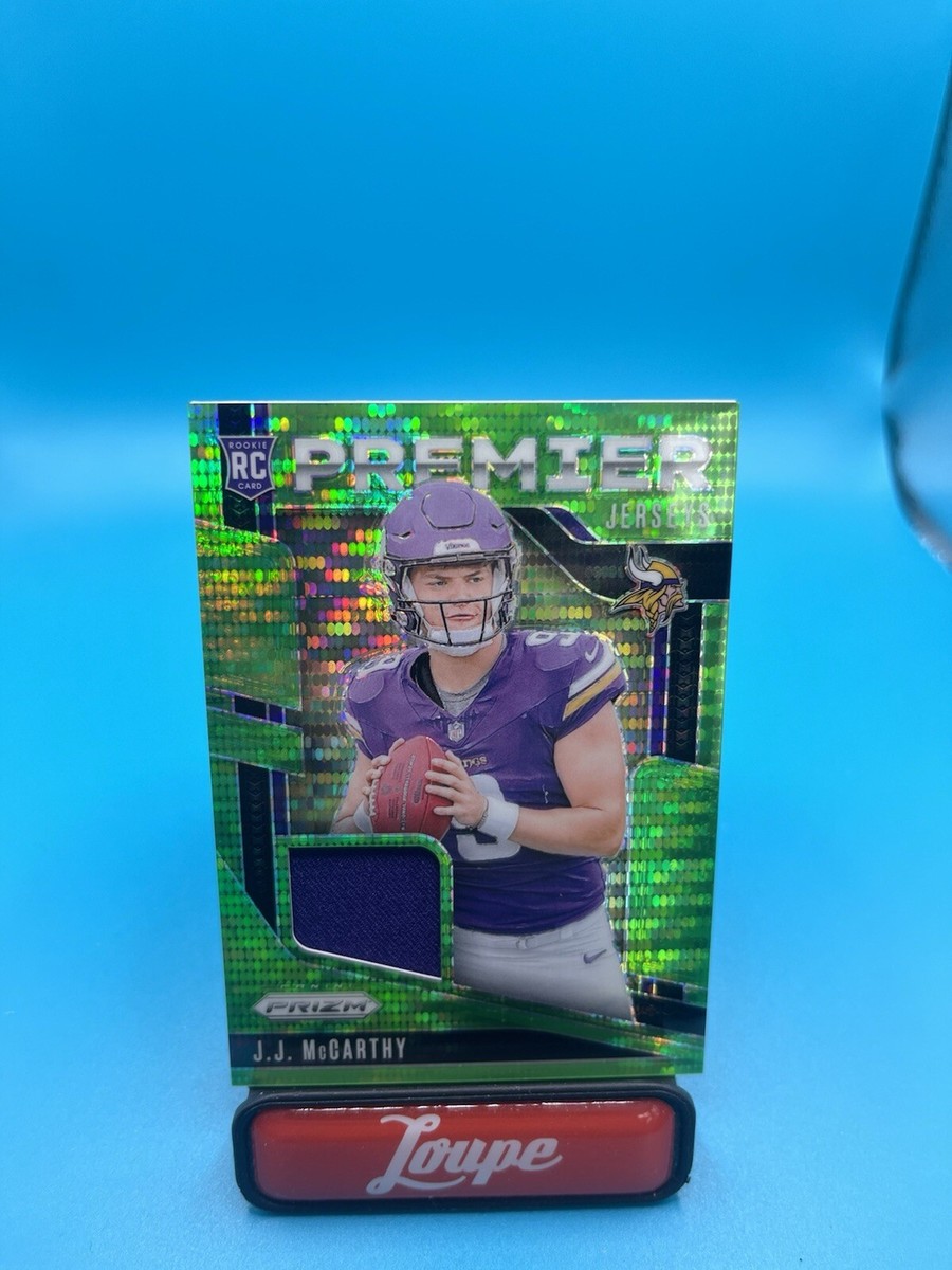 J.J. McCarthy 2024 Panini Prizm Premier Jerseys Green Pulsar RC