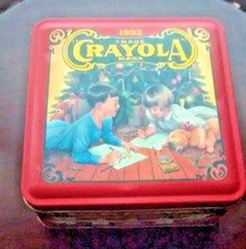 Crayola Tin Box 1992 Made in USA Features a Childhood Christmas Scene #3