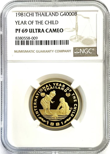 1981 GOLD THAILAND 4000 BAHT INTERNATIONAL YEAR OF THE CHILD NGC PROOF 69 UC