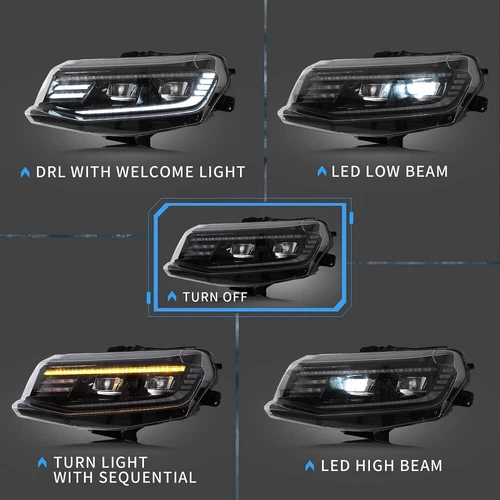 VLAND LED Headlights + Smoked Tail Lights For Chevrolet Chevy Camaro 2016-2018 - Foto 3 di 22