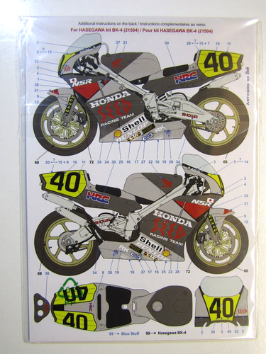 Blue Stuff Decal Sheet 1:12 Scale Honda NSR500 "SEED" S.Itoh '89 suit Hasegawa - Bild 3 von 9