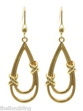 Punk Rock Gothic Emo Gold Barbed Wire style Teardrop Hoop Earrings