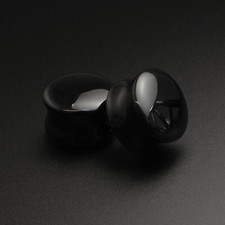 Black Onyx Double Flare Convex Stone Plug | Ear Gauges Stretchers