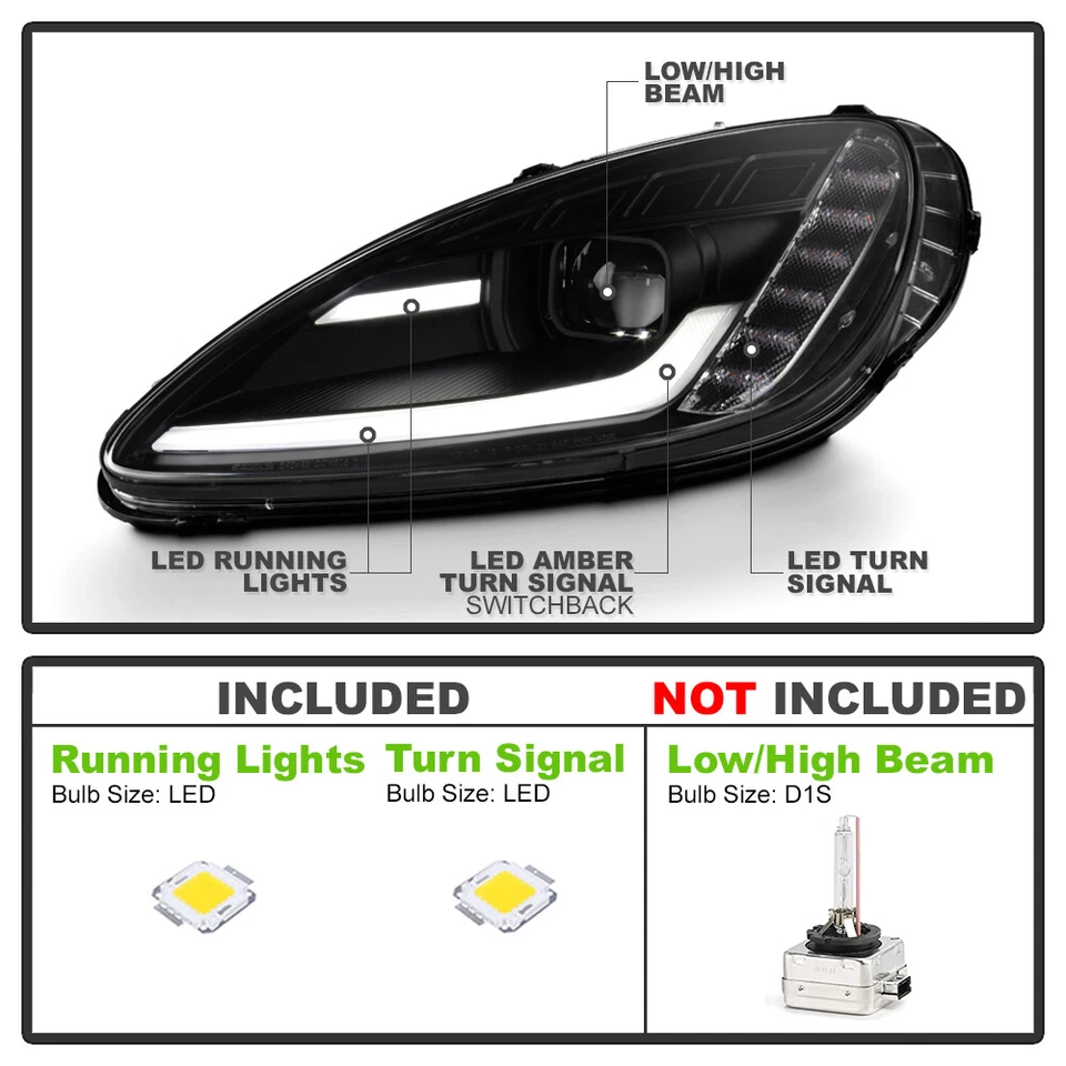 2005-2013 Chevy Corvette C6 Black LED Sequential SwitchBack Projector Headlights - Imagem 4 de 4