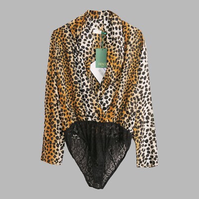 Rixo Avril Body Leopard Animal Print Wickeloptik Spitze | Neu | M | UVP 195£