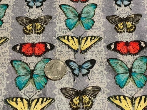 Fabric Butterflies Papillion Stripe Gray S CREATIVE Cotton 1/4 yard 416590715 - Picture 5 of 6