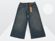 jeanstar Women's Med Wash Blue Flap Pocket Denim Stretch Capri Jeans Size 10 Ave