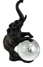 VTG Clear Glass Ball Elephant Standing Statue Figurine Metal Heavy 7.75" tall