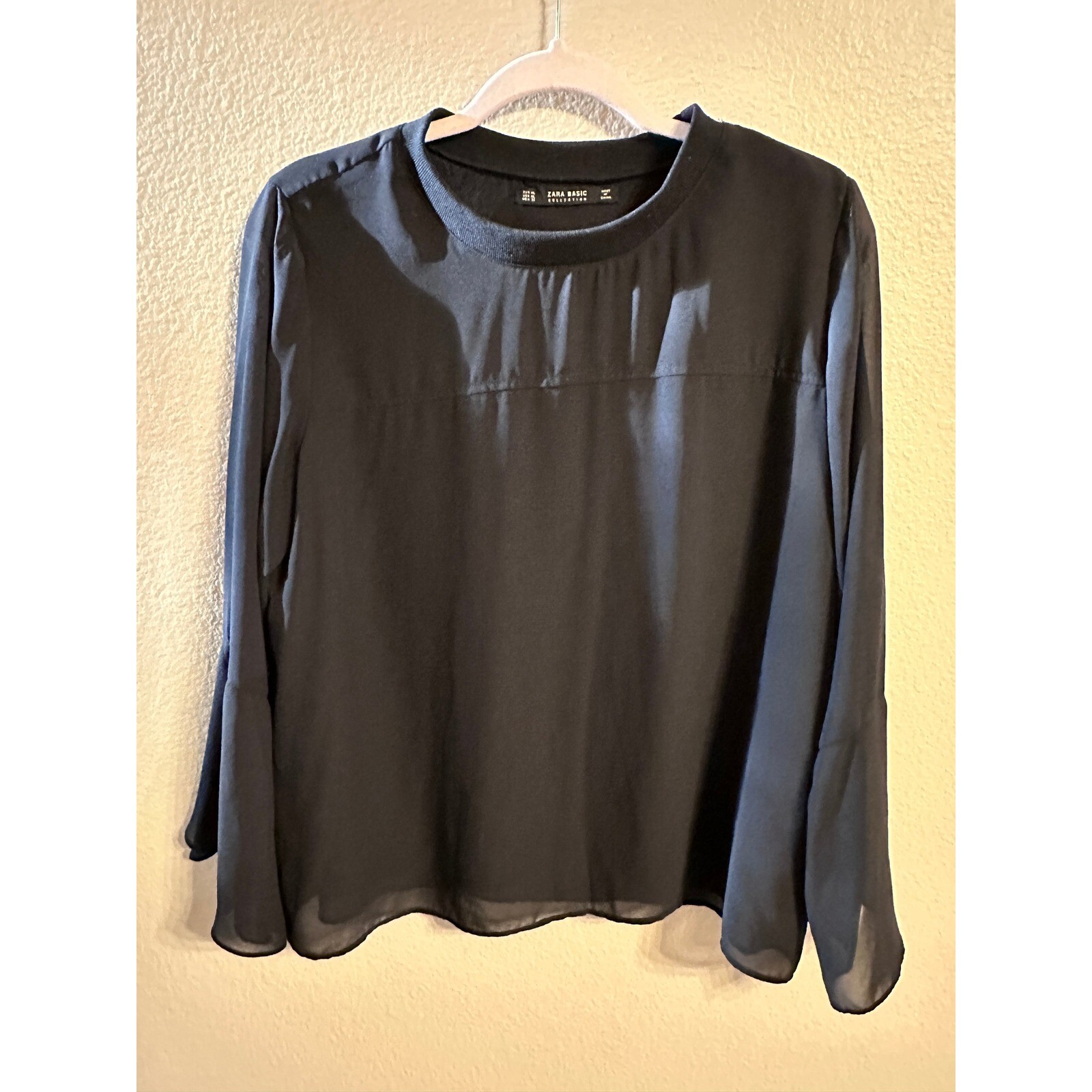 Zara Basic Collection Blouse Bell Sleeve Sheer Bl… - image 1