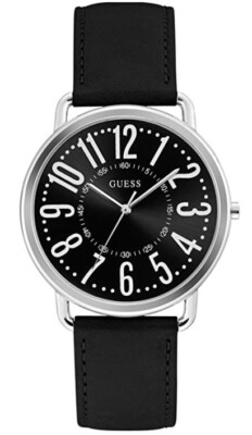 Guess 40mm Black Dial Easy Reader Black Leather Strap Unisex steel watch U1068L3