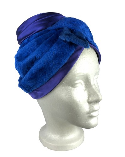 Gorgeous Vintage Lloyd Wright Plush Blue Purple Ribbon Cloche Hat 1940s 1950s - Picture 10 of 12