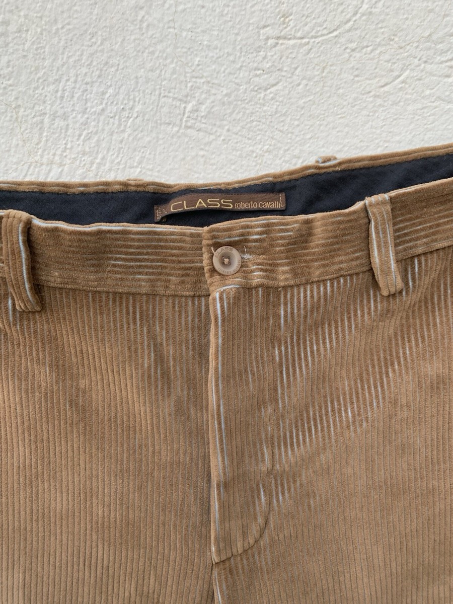 CLASS Roberto Cavalli Corduory Pants Size 16 Brown Cotton Made In