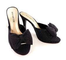 Ann Marino Mules Stiletto Heel 4" Black Dot Bowknot Open Toe Sandals 