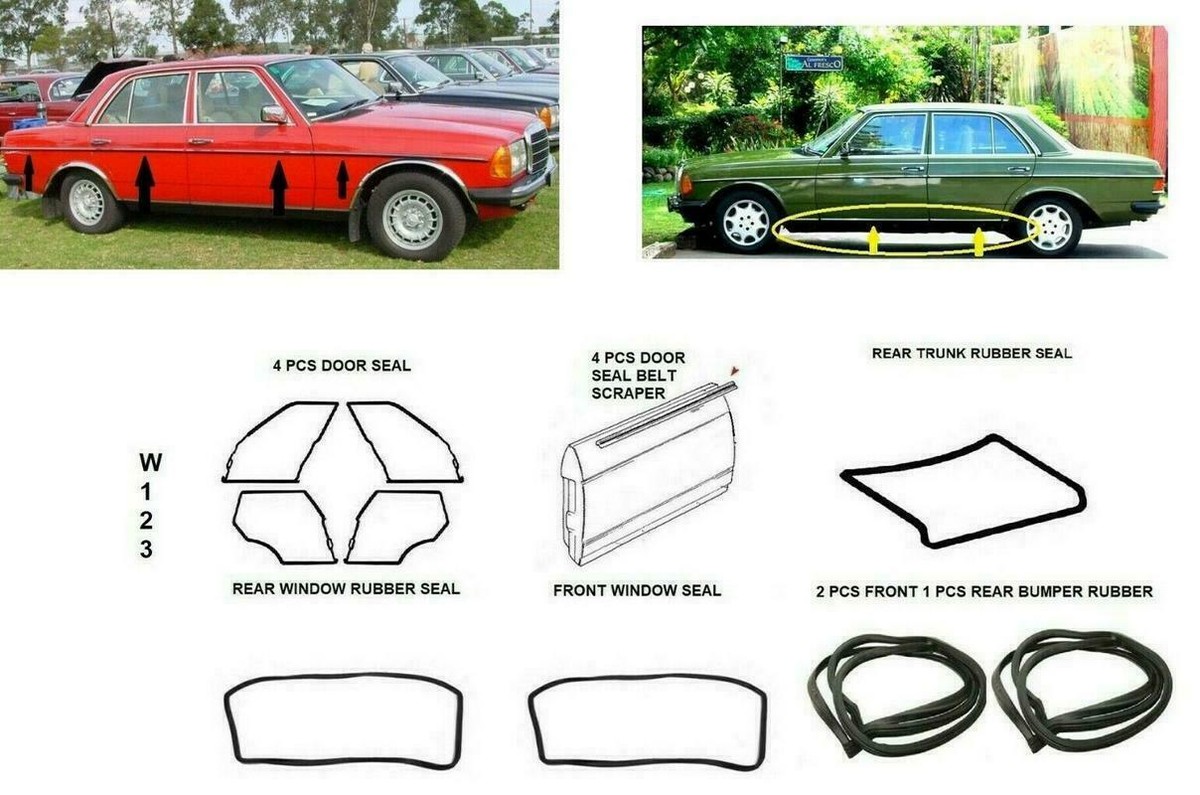 W123 Mercedes-Benz スカッフプレート 4枚セット FULL RUBBER AND TRIM SET For Mercedes Benz W123 Sedan 4 Doors | eBay