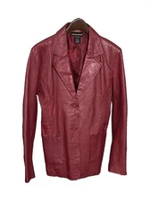 METRO STYLE Womens (14) Soft Burgundy 100% Leather Blazer Jacket -Lined
