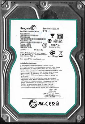 SEAGATE BARRACUDA ST31000528AS 1TB SATA HARD DRIVE P/N: 9SL154-301  6VP  SU
