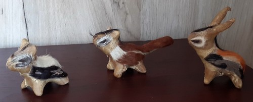 Lot of 3 Rare Vintage Tiny Animal Figurines Real Fur Hair Handcrafted - Picture 2 of 5