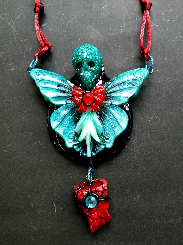 Роскошные ювелирные изделия готический модерн деко ожерелье череп подвеска моль бабочка нагрудник - Изображение 4 из 4