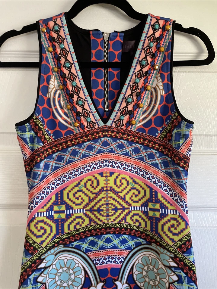 Hale Bob Sleeveless V-Neck Dress Multicolored Beaded Size 4 - Image 3 of 4