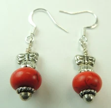 Red Howlite  Earrings Butterfly  Handmade  Chic Jewelry