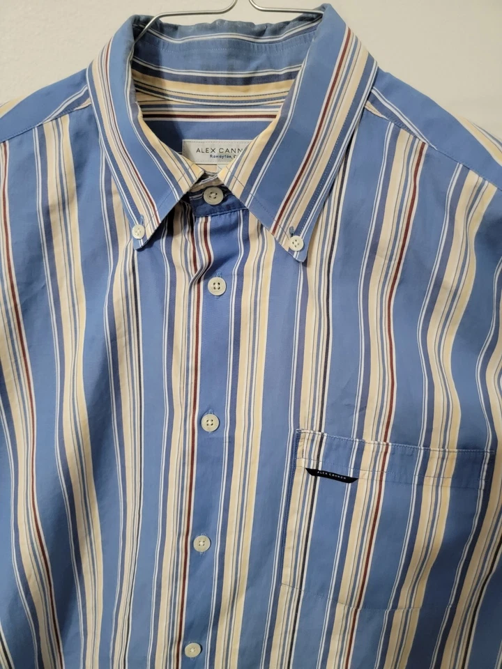 Camisa de vestir Alex Cannon grande con botones para hombre a rayas azul amarillo  Foto 3 de 4