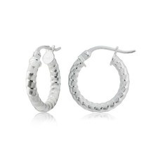 Sterling Silver 2.5mm Textured Round Hoop Earrings, 15mm