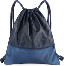 Waterproof Drawstring Backpack with Zip Pocket, Gym Swim Bag for Men Women