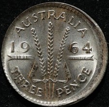 Australia 3 Pence 1964 pre decimal Off Center Error Silver Coin High Grade Rare