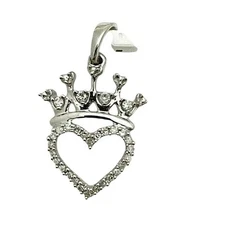Sterling Silver Round 1/10 ctw Diamond Crown Heart Pendant