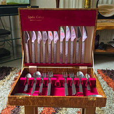 Sibella Cutlery Sheffield England 38pc Stainless Steel Set with Case, Incomplete