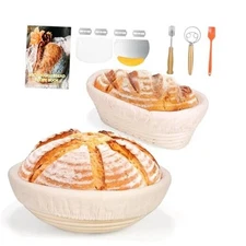 Banneton Bread Proofing Basket Set,9 Inch Round & 10 Inch Oval,Sourdough 