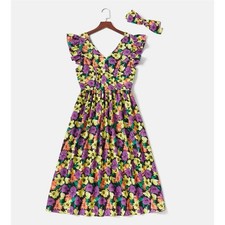 Floral Womens Spring & Summer Dress with headband size L