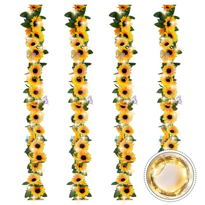 #ad 4 Pack Fake Sunflowers Garland DecorSunflower Vines with Lights7.5ft Artifi... $24.94