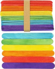 100PCS Colorful Popsicle Sticks 6 Inch Wooden Craft Sticks Tongue Depressors