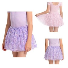 Girls Ballet Stage Skirts Dance Dancewear Salsa Sequin Party 3d Flower Tango